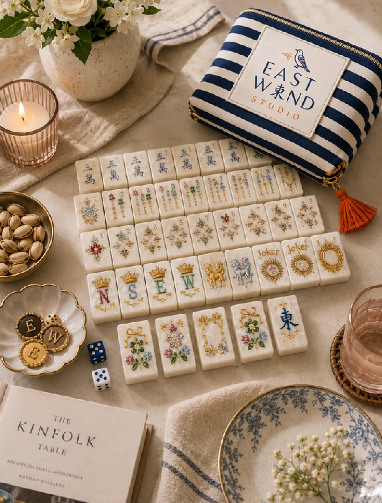 An East Wind set laid out on a styled table